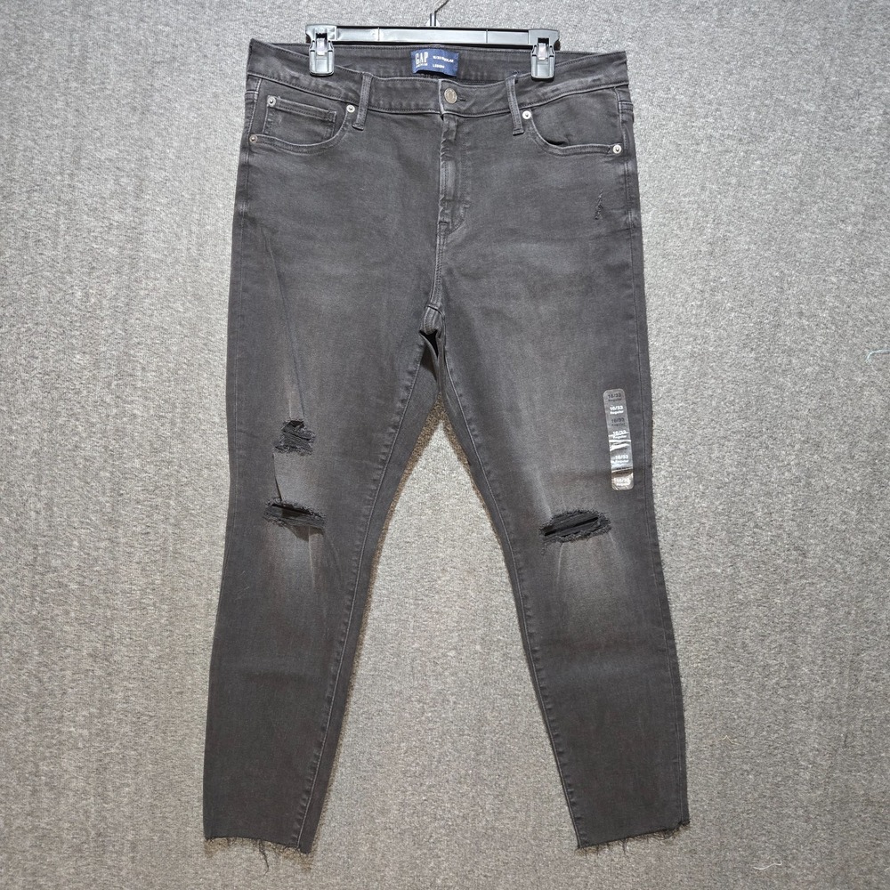 Gap Denim Women's Mid Rise Ankle Legging Jeans Black Gray Sz 16/33 Raw Hem 34x28